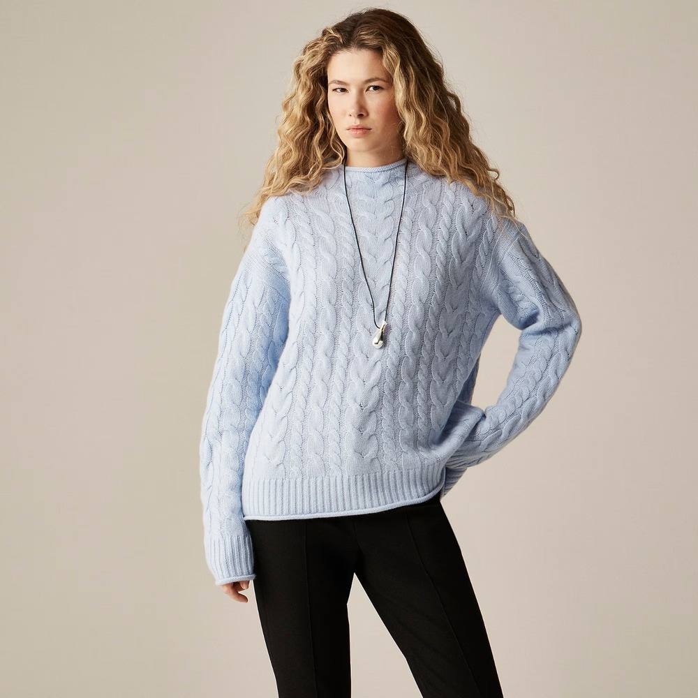 J. Crew Cashmere Cable-knit 2025 Rollneck Sweater in Heather‎ Gray Size XS